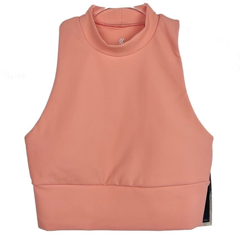 Kyodan Coral Orange Ottoman Mock Neck Crop Top Medium New